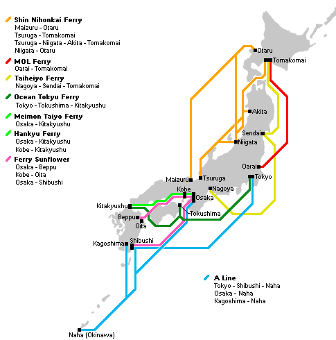 Routes de Ferry de longue Distance au Japon